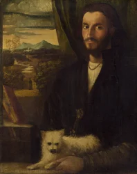 Porträtt av en man med en hund, ca. 1520.