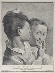 Pojke med en hatt som rör vid en flickas ansikte, 1743.
