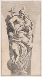 Studera för en pendentiv föreställande rättvisa och välgörenhet, 1630-50.