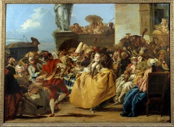 Karnevalsscen eller "" the Menuet"" Dansscenmask på 1700-talet. Målning av Gian Domenico Tiepolo (1727-1804) Sön. 1,12x0,8 m.