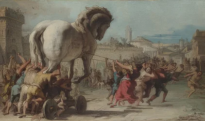 Processionen av den trojanska hästen till Troja. Omkring 1760