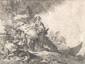 Joseph Adoring the Christ Child nära ett rykande altare, från flykten till Egypten, 1752.