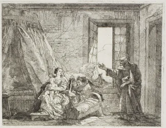 Joseph berättar för Mary om deras kommande avgång, skylt fyra från The Flight into Egypt