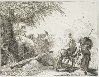 Josef och Maria passerar en herde och hans hjord, tallrik elva från flykten till Egypten