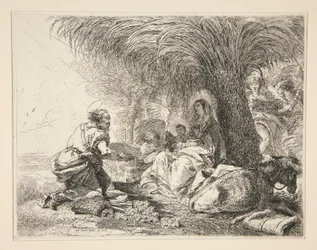 Saint Joseph Adoring the Infant Jesus, från serien Idee pittoresche sopra la fuga in Egitto (Flight into Egypt)