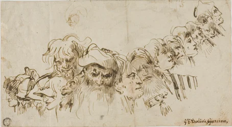 Skisser av manshuvuden (recto); drottning och page (verso)