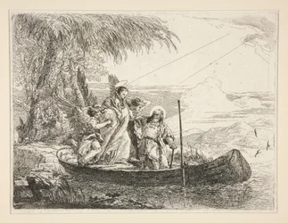 The Holy Family Enters a Boat, från serien Idee pittoresche sopra la fuga in Egitto (Flight into Egypt)