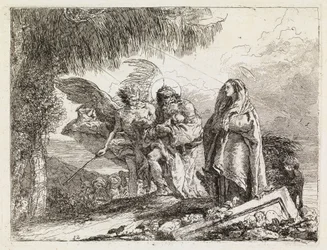 Den heliga familjen ledsagad av en ängel (Flykten till Egypten XII)