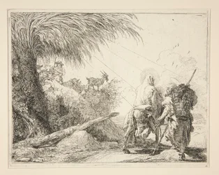 Jungfrun, monterad på åsnan och sedd bakifrån, från serien Idee pittoresche sopra la fuga in Egitto (Flight into Egypt)