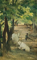 Avenue with Oxen and Stonebreaker, av Giovanni Fattori (1825-1908)