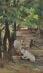Aveny med oxar och stenbrytare, ca 1875 (olja på duk)
