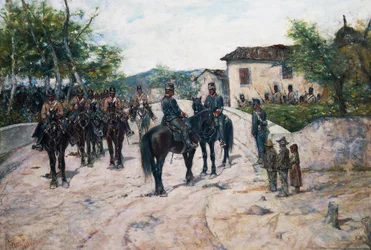 Kavalleristopp, ca 1890, av Giovanni Fattori, olja på duk, 55x80 cm