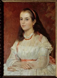 Porträtt av fröken Soccoli. Målning av Giovani Fattori (1800-talet) Ec. Ital.