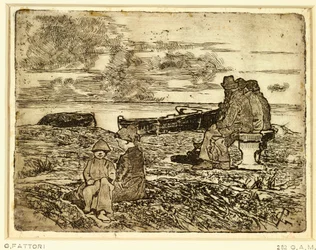 Sjömän som vilar av Giovanni Fattori (1825-1908), etsning