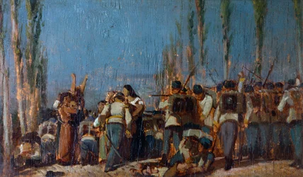 Mantuamassakrerna, av Giovanni Fattori (1825-1908), olja på panel