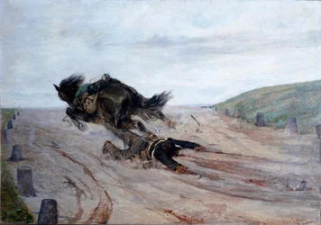 Foten i hästen Hästen faller. Målning av Giovanni Fattori (1825-1908) 1878-1879 Dim.90x130 cm Florens, Modern Art Gallery