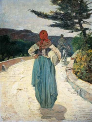 White road, av Giovanni Fattori (1825-1908), olja på duk, 96,5x73 cm