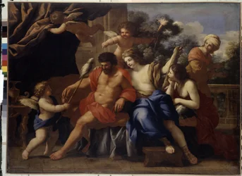 Hercules och Omphale (Hercules och Omphale). Målning av Giovanni Francesco Romanelli (1610-1662), olja på duk, cirka 1650. Italiensk konst