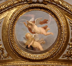 Kärlek. Målning av Giovanni Romanelli (1601-1662) som dekorerar taket i Antonine Hall, sovrummet i sommarlägenheterna till drottning Anne av Österrike (1601-1666). Omkring 1655-1658. Paris, Louvren.