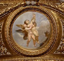 Kärlek. Målning av Giovanni Romanelli (1601-1662) som dekorerar taket i Antonine Hall, sovrummet i sommarlägenheterna till drottning Anne av Österrike (1601-1666). Omkring 1655-1658. Paris, Louvren.