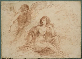 En ängel som visar sig för Hagar och Ismael, ca 1653 (röd krita)
