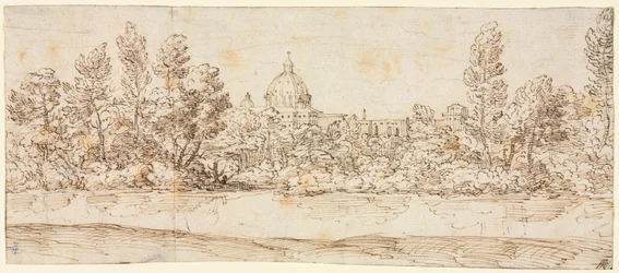 Flodlandskap med utsikt över Peterskyrkan, efter 1660.
