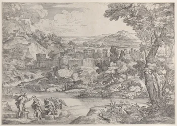Kristi dop nere till vänster, i ett landskap, 1626-80., 1626-80.