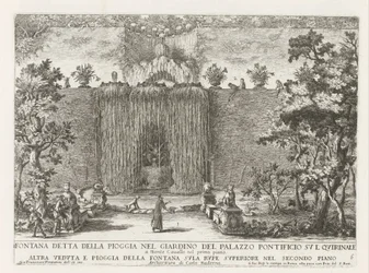 Fontein in de tuinen på Palazzo del Quirinale i Rom Fontän känd som regnfontänen i trädgården i det påvliga palatset på Quirinale (...) (titel på objektet) Fontänerna i Roms palats och trädgårdar (serietitel) Fonteinen in de paleizen en tuine
