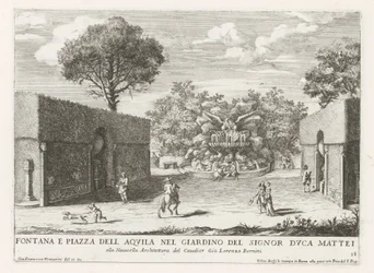 Fontein träffade adelaar i trädgården av Villa Celimontana i Rom Fontän och piazza del aquila i Herr Duke Matteis trädgård (...) (titel på objektet) Fontänerna i Roms palats och trädgårdar (serietitel) Fonteinen in de paleizen en tuinen van R