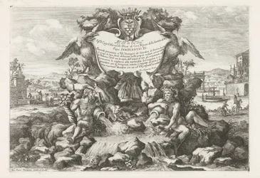 Fontän med dedikation och vapen av Livio Odescalchi Le fontane ne palazzi e ne giardini di Roma (serietitel) Fontäner i Roms palats och trädgårdar (serietitel)