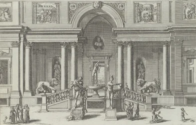 Merkuriusfontän i trädgården till Villa Medici..., 1691 eller senare.