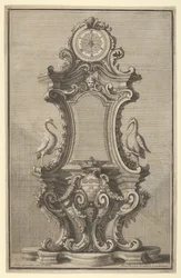 Design för en klocka, från Disegni Diversi, 1714 eller 1750.