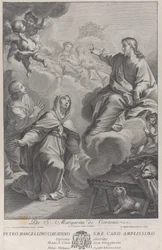 Saint Margarita av Cortona, knästående inför Kristus, efter Pietro Andrea Pucciardi ..., ca. 1702-1741