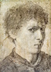Huvud av en ung pojke, teckning av Gian Girolamo Savoldo (ca 1480-1548), svart blyerts och vit krita, Italien