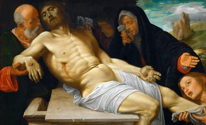 Renässansen: Klagosången över Kristus par Savoldo, Giovanni Girolamo (1480/85-1548), ca 1515-1520. Olja på trä, 72,5x118,5. Konsthistoriska museet, Vienne