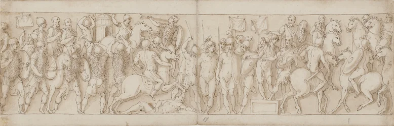 En sarmatisk by förstörs under kejsarens ögon (XCVIII och början av IC); barbarer ser på från en läktare (CVI); Marcus Aurelius tar emot en riden tysk budbärare till häst (CVII)