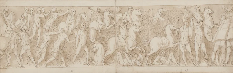 Slutet på en återställd del av kolonnen (XLVII); sarmaterna förföljs in i träsket (XLVIII); romarna attackerar en tysk (?) fästning (början av LIV)