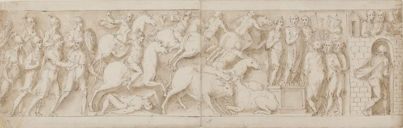 romerska bågskyttar(?), romerska överfall (XCIX); Marcus Aurelius tilltalar sina vakter (C); Marcus Aurelius får en varning (CI)