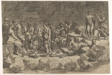 Assembly of the Gods efter takkompositionen i Loggia di Psiche, Villa Farnesina..., 1527.