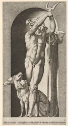 Plåt 7: Pluto i en nisch, med en bident, med Cerberus bredvid sig, från en serie m..., 1526.