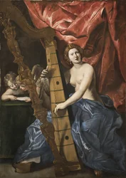 Venus spelar harpa, ca 1630.