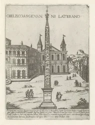 Lateranobelisk bakom Johannes Lateran i Rom Obelisco a S. Giovanni Laterano (titel på objekt) Moderna och antika monument och byggnader i Rom (serietitel) Ornamenti di fabriche antichi et moderni dell