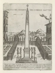 Obelisk i trädgården av Ciriaco Mattei Obelisk i S ciriaco Matteis trädgård (titel på objekt) Moderna och antika monumenten och byggnadsverk i Rom (serietitel) Utsmyckningar av antika och moderna byggnader i Alma-staden Rom (serietitel)