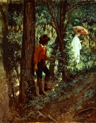 I trä av Giovanni Mochi (1829-1893), olja på duk, 27x22 cm
