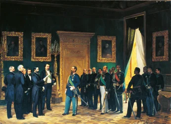Andra frihetskriget - Victor Emmanuel från Savojen tar emot toskanska sändebud med dekretet om annekteringen av Toscana till det italienska kungariket