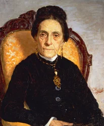Porträtt av äldre kvinna av Giovanni Muzzioli (1854-1894), olja på duk, 60x52 cm