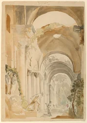 Teckning, Romerska ruiner med figurer, ca 1745