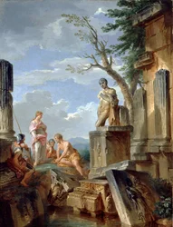 Ruiner med en sibylla och andra figurer, c1720