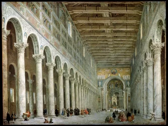 Interiör av San Paolo fuori le Mura-basilikan i Rom, ca 1750