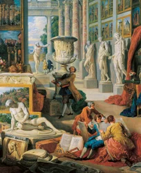 "Galleri med utsikt över antikens Rom" Detalj. Målning av Giovanni Paolo Pannini (Panini) (1691-1765). 1759.